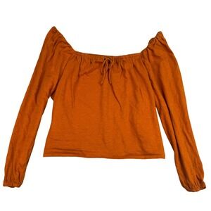a.n.a A New Approach Shirt Women's Size 1X Orange Peasant Long Sleeve Top Boho